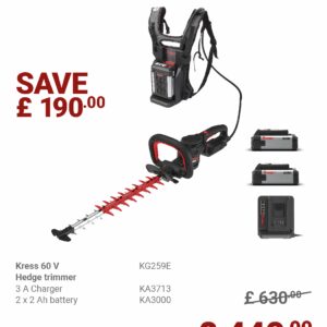 KRESS 60V 58CM Cordless Brushless Backpack Hedge Trimmer Tool KG259E BUNDLE DEAL