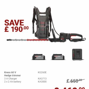KRESS 60V 67CM Cordless Brushless Backpack Hedge Trimmer KG260E BUNDLE DEAL