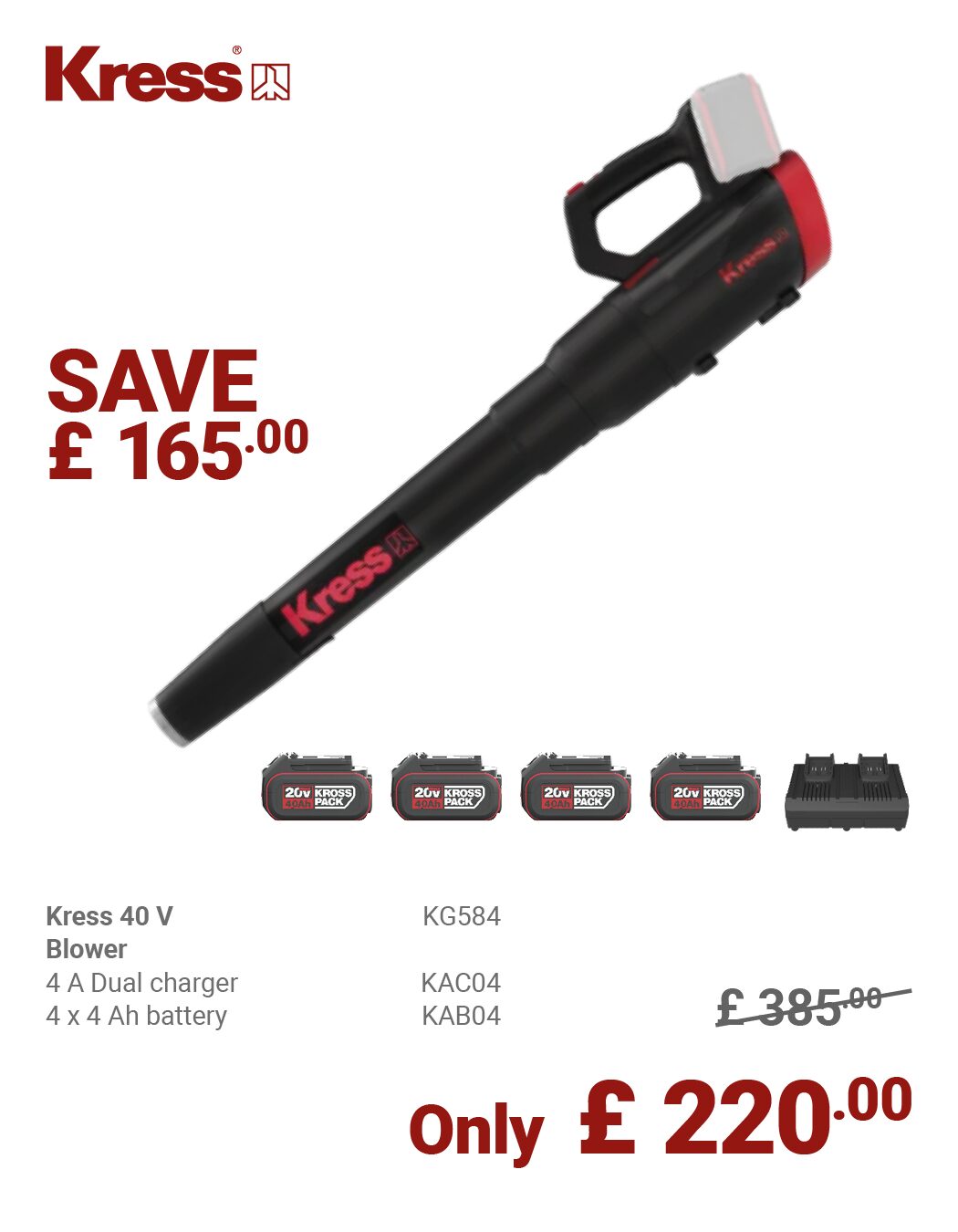 KRESS 40v brushless silent tech blower KG584 BUNDLE DEAL