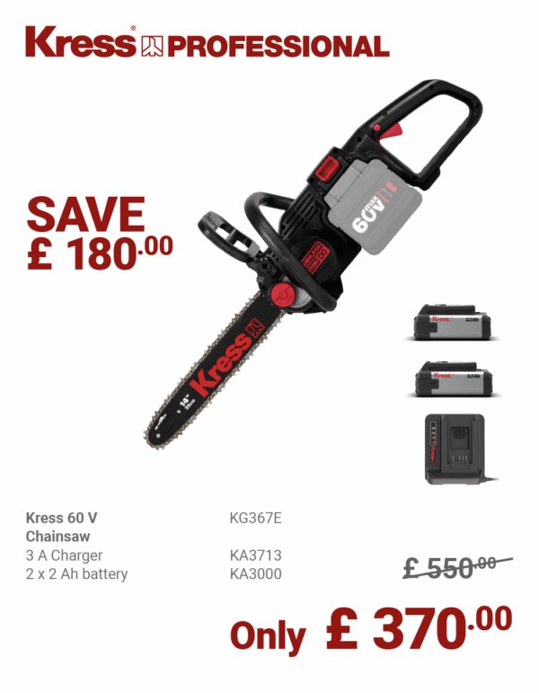KRESS 60V 35CM Brushless Chainsaw KG367E BUNDLE DEAL