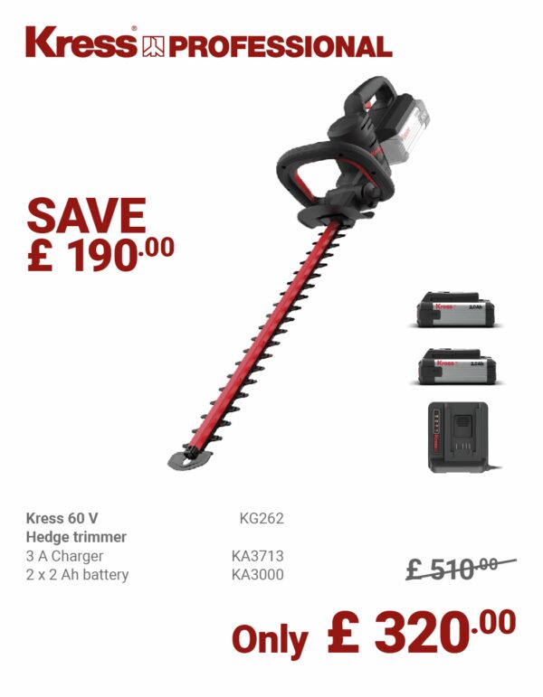 KRESS 60V 64CM Brushless Hedge Trimmer KG262 BUNDLE DEAL